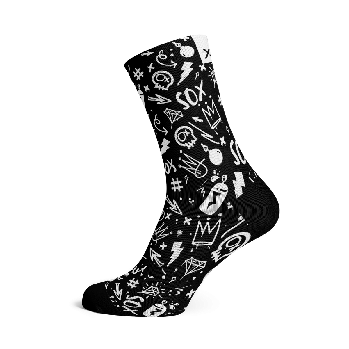 Sox Footwear Crew Length Doodle Black Large